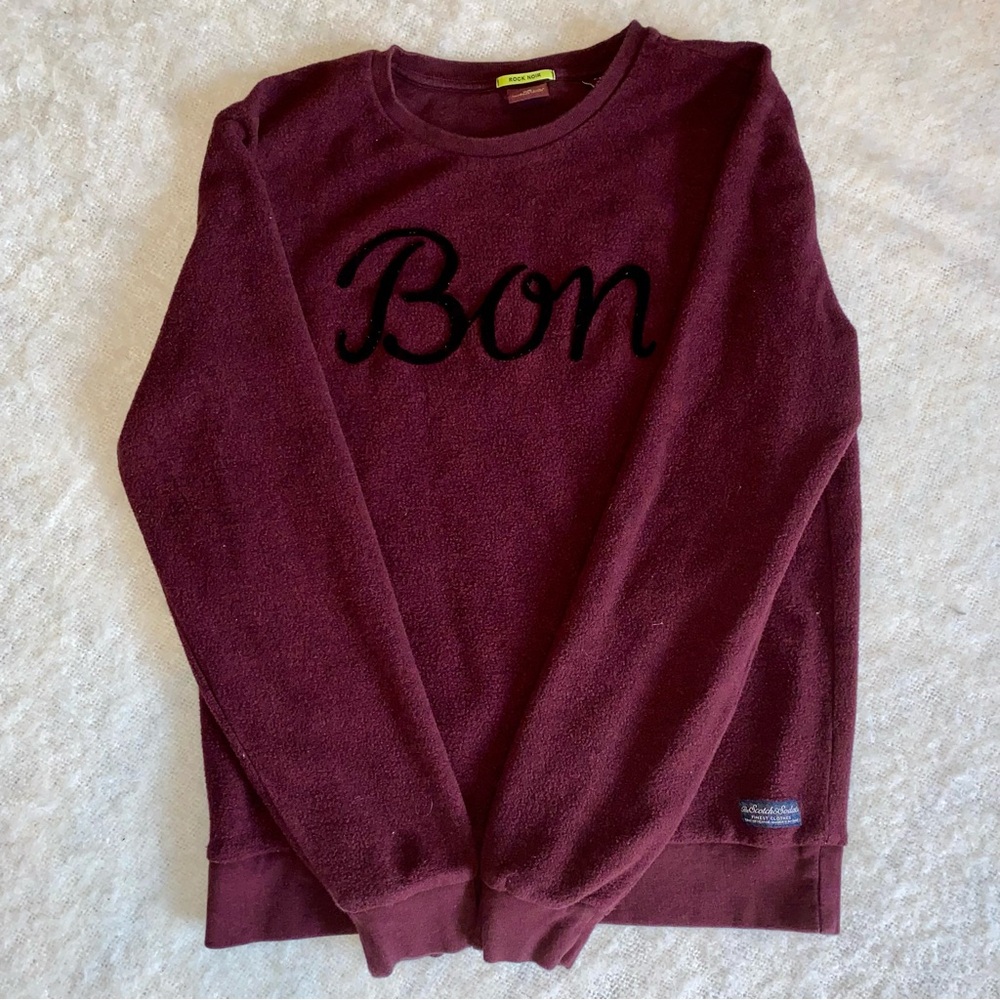 Scotch & Soda Burgundy Crewneck Sweater with Black 'Bon' Script